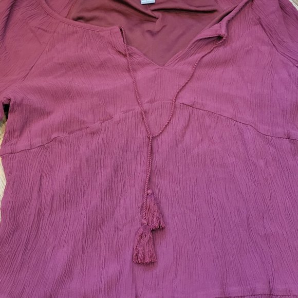 Old Navy Crepe Burgundy Long Sleeve Babydoll Smock Dress Size Small - Picture 8 of 8